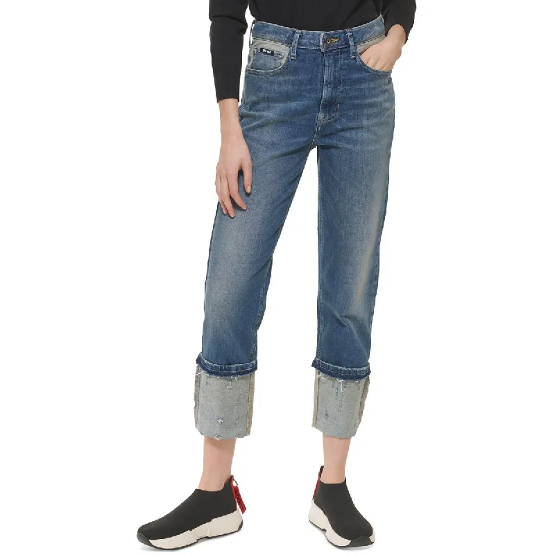 Daily Deals DKNY Jeans Womens Waverly Distressed High Rise Straight Leg Jeans