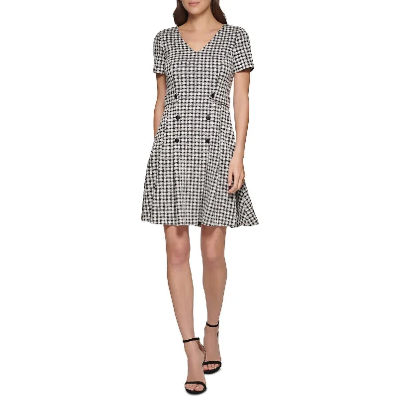 Instant Discount DKNY Womens Gingham Short Sleeves Fit & Flare Dress