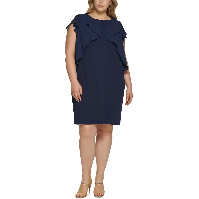 Discount Deals DKNY Womens Plus Georgette Ruffled Midi Sheath Dress