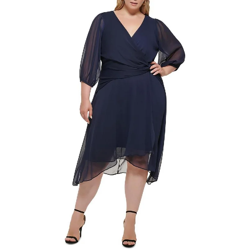 Closeout Sale DKNY Womens Plus Surplice Midi Fit & Flare Dress