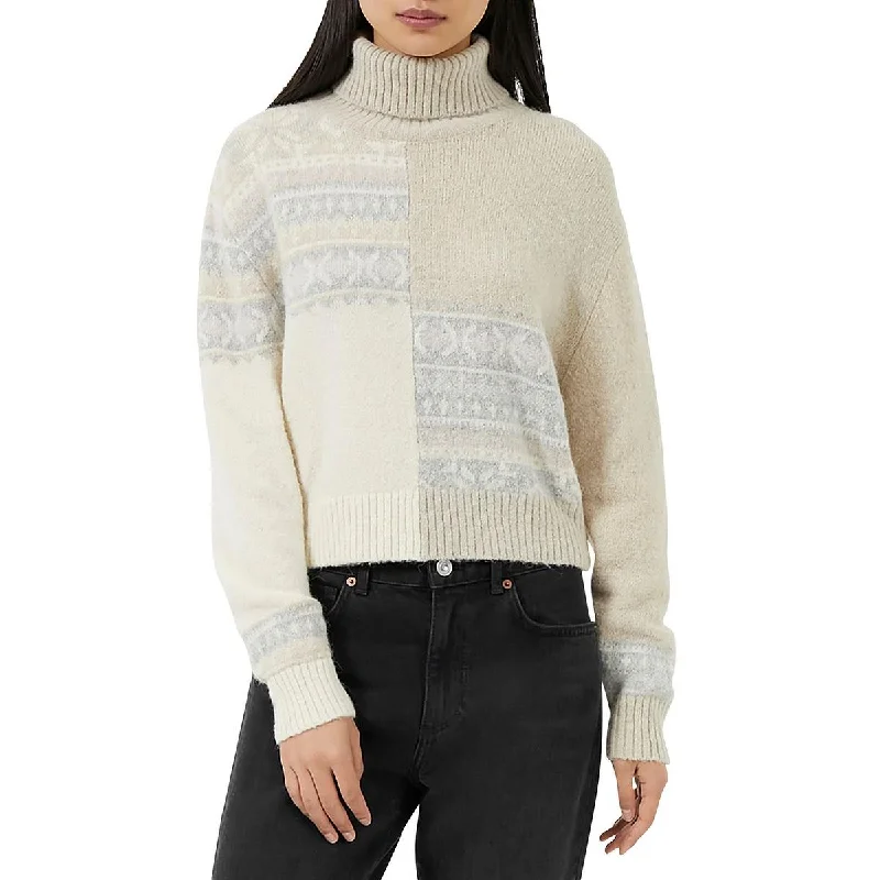 Huge Savings French Connection Womens Magda Fair Isle Colorblock Turtleneck Sweater