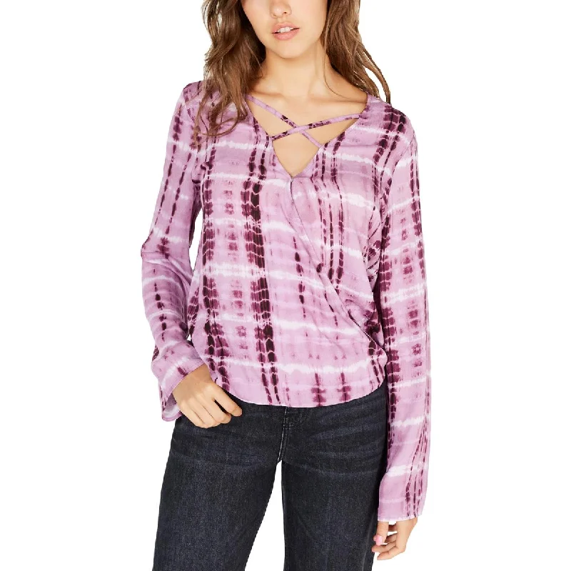 Unmissable Offer Freshman Womens Juniors Tie-Dye Surplice Blouse