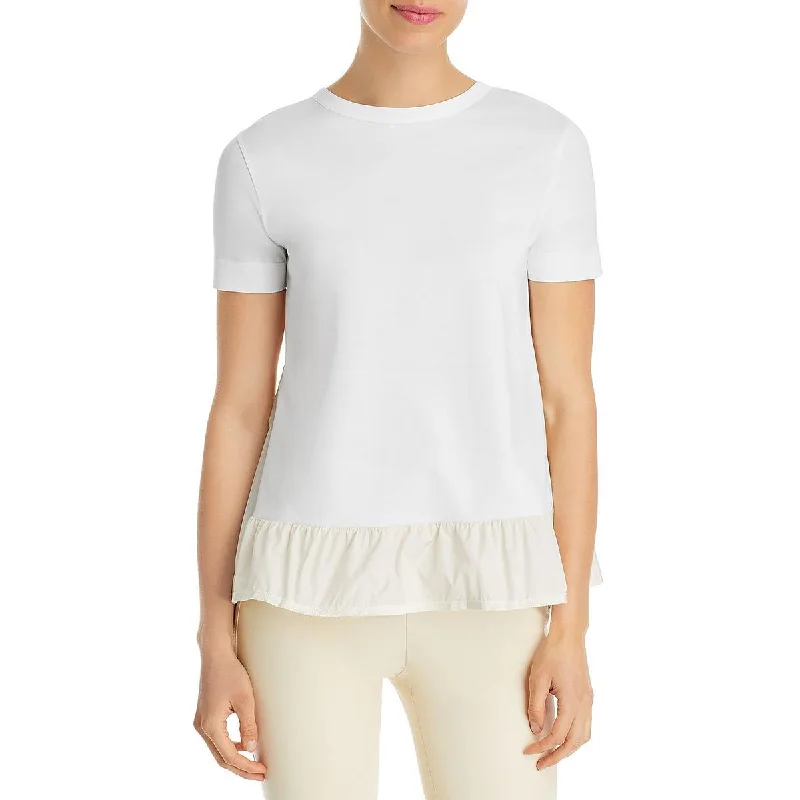 Massive Deals Herno Womens Mixed Media Short Sleeve Peplum Top