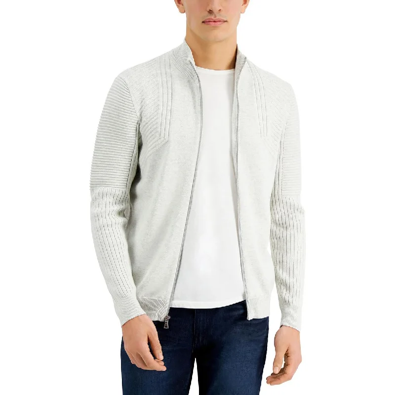 Price Cut INC Mens Cotton Ribbed Trim Full Zip Sweater