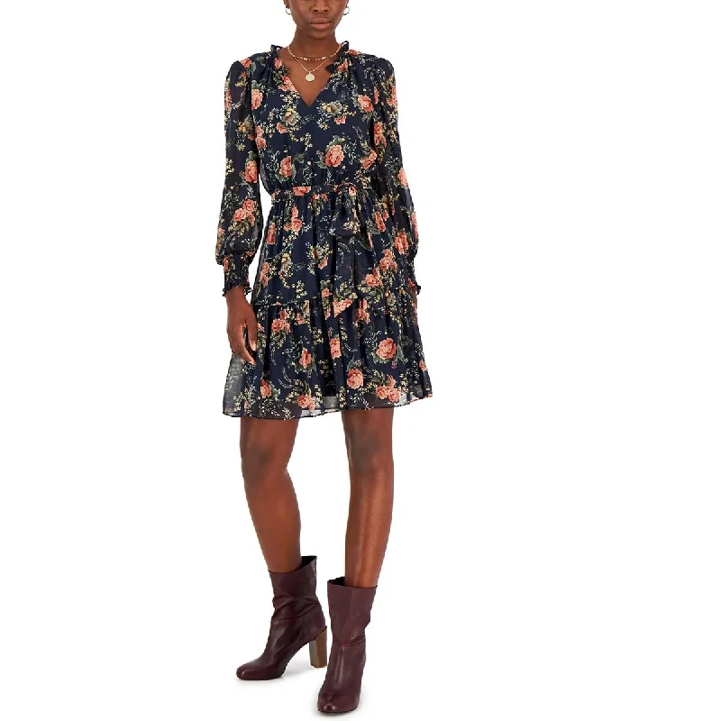 Don't Wait INC Womens Chiffon Ruffled Fit & Flare Dress