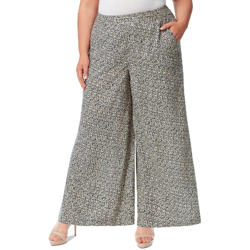 Closeout Jessica Simpson Womens Plus Shaye Mid Rise Printed Wide Leg Pants
