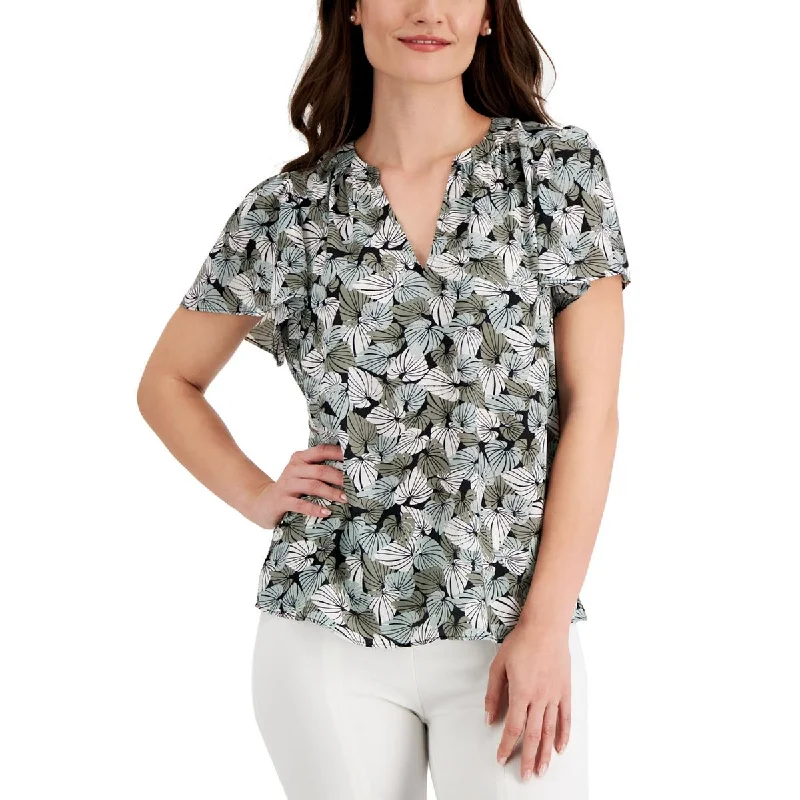 Value Deals Kasper Womens Petites Printed Flutter Sleeve Blouse
