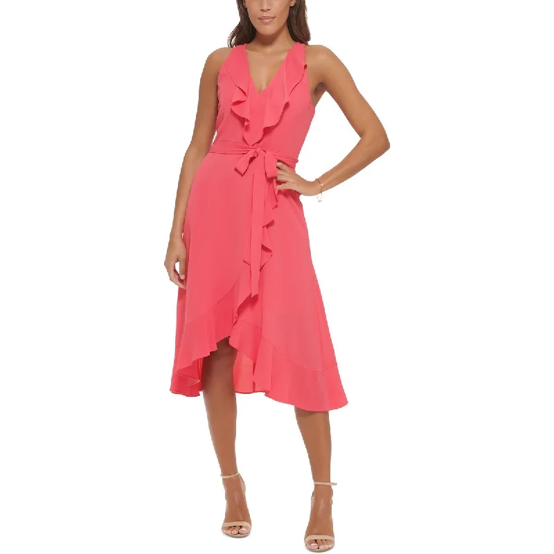 Take Advantage Kensie Womens Asymmetric Mid-Calf Wrap Dress