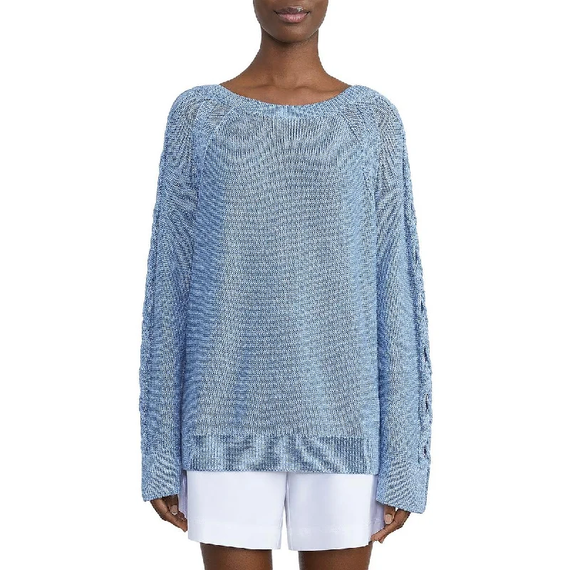 Flash Sale Lafayette 148 New York Womens Linen Blend Ribbed Trim Pullover Sweater