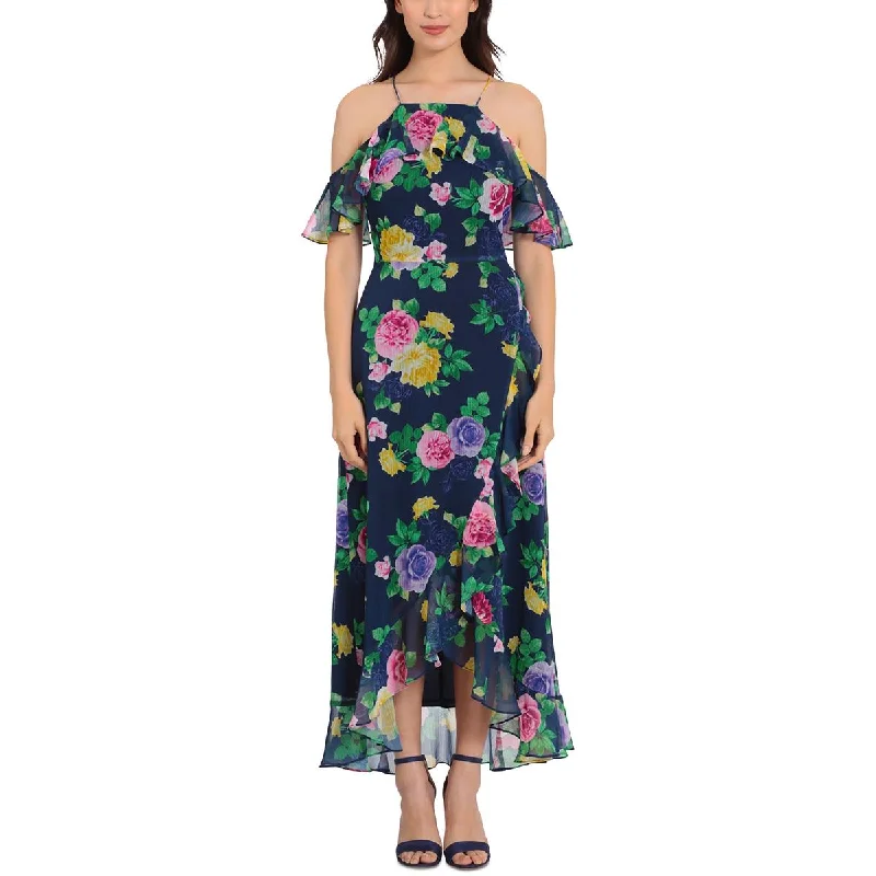 Price Blitz London Times Womens Petites Maxi Ruffle Halter Dress