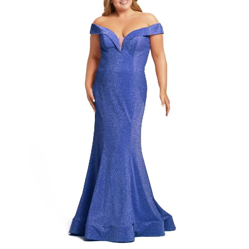 Price Smash Mac Duggal Womens Plus Metallic Trumpet Evening Dress