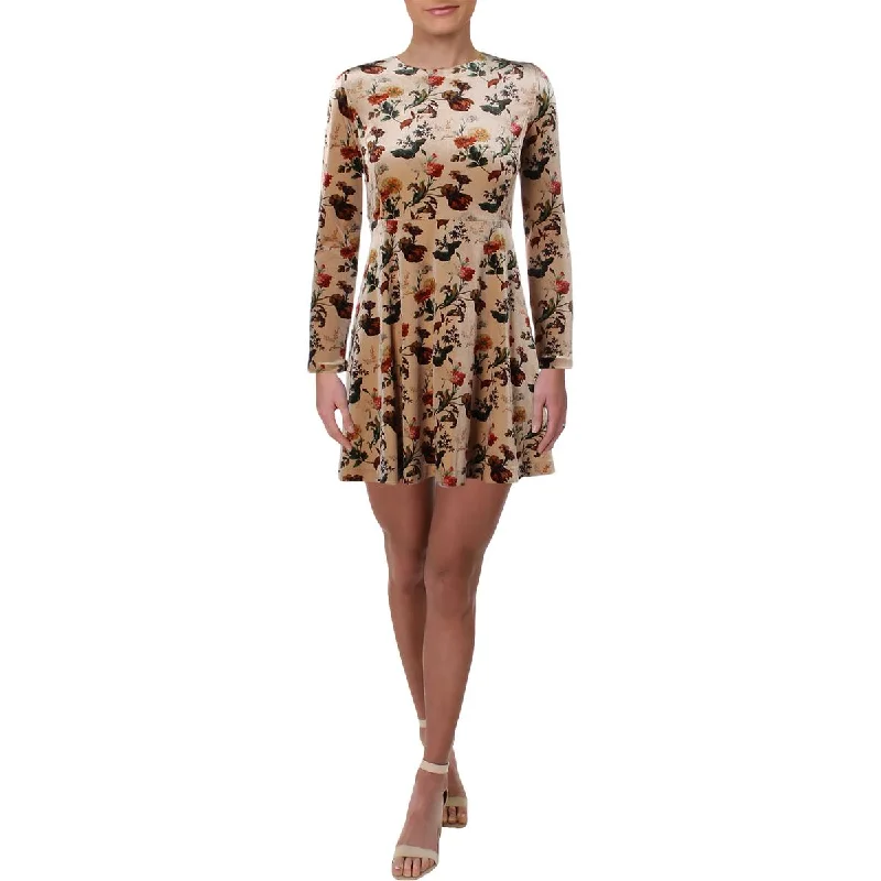 Deal Explosion Madisonne Womens Velvet Floral Mini Dress
