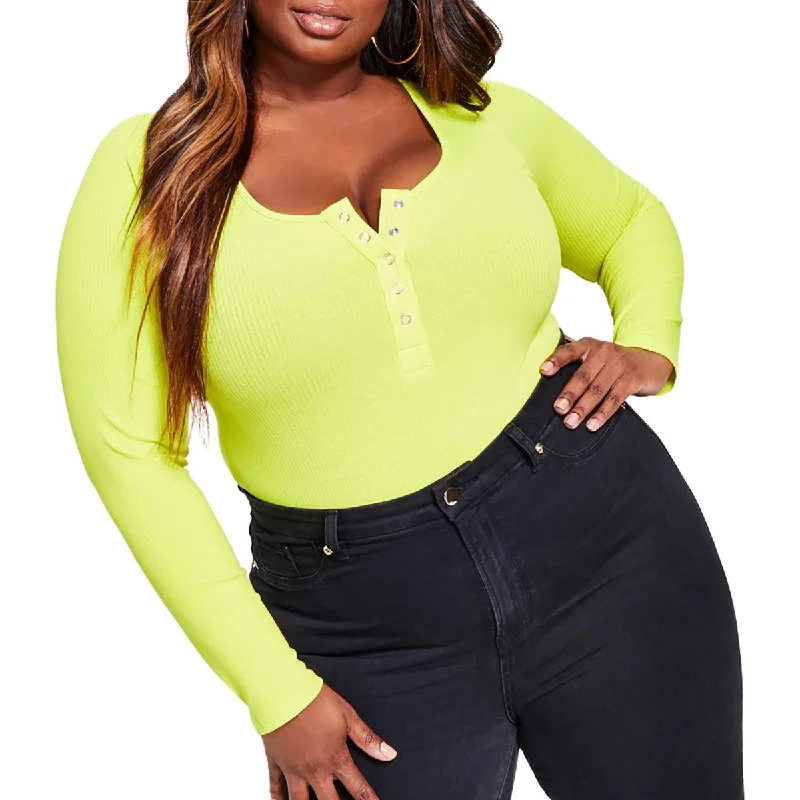 Sneak Peek Sale Nina Parker Womens Plus Ribbed Scoop Neck Bodysuit