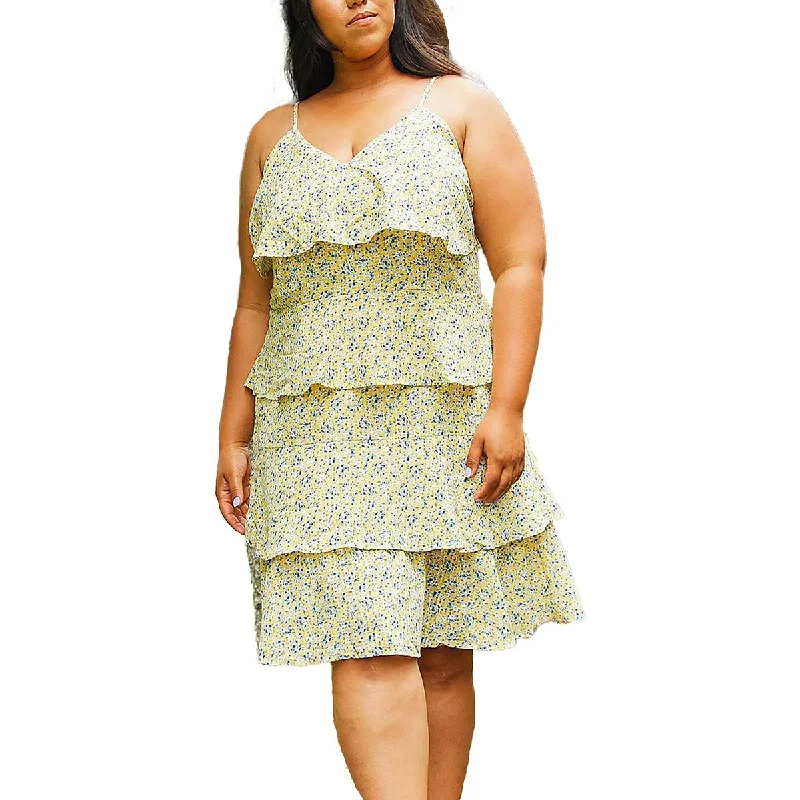 Deal Frenzy Pleione Womens Plus Floral Tiered Cocktail And Party Dress