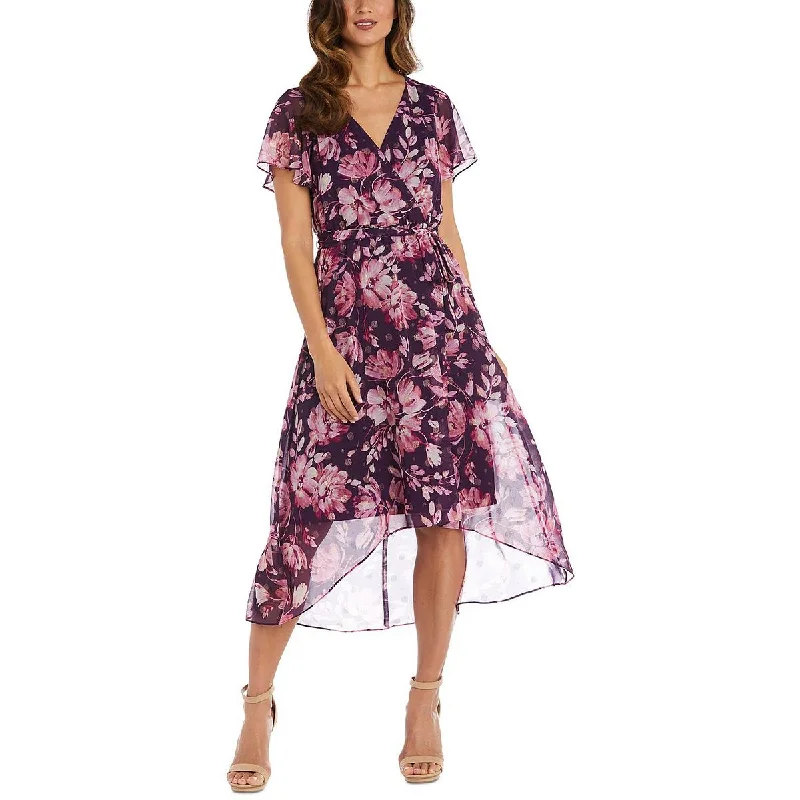Deep Discounts R&M Richards Womens Floral Print Hi-Low Fit & Flare Dress