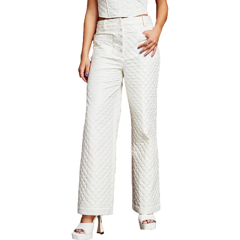 Value Deals Royalty By Maluma Womens Quilted Button Fly Wide Leg Pants