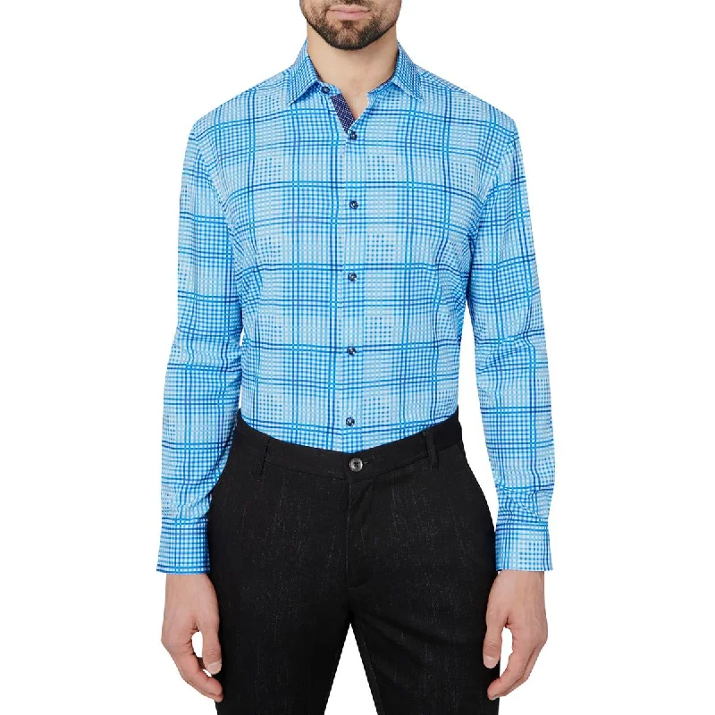Daily Deals Society of Threads Mens Slim Collared Gingham Print Button-Down Shirt