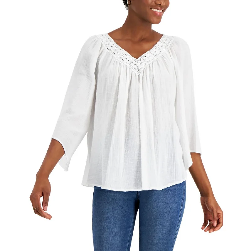 Special Savings Studio by JPR Womens Cotton Crochet Trim Blouse