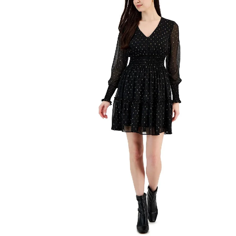 Bargain Bin Taylor Womens Petites Metallic Mini Fit & Flare Dress