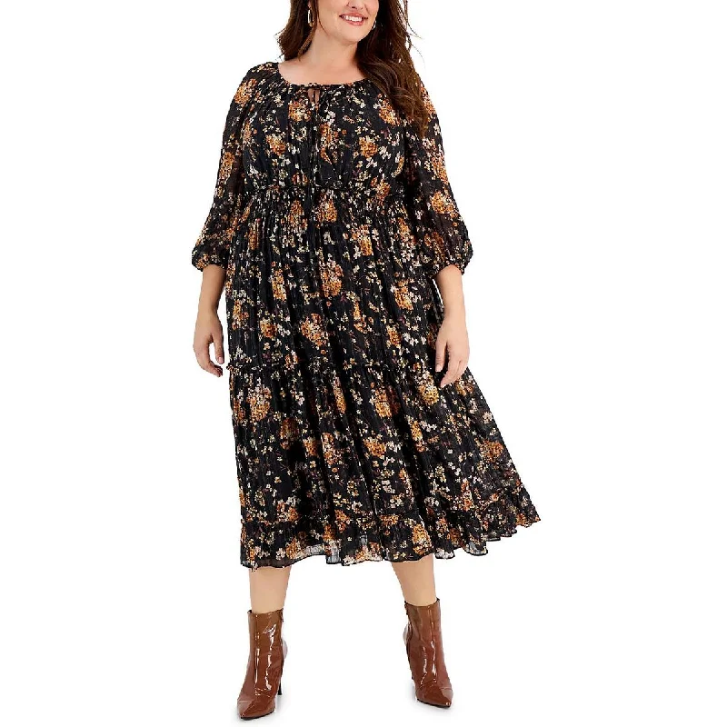 Mega Sale Taylor Womens Plus Smocked Below Knee Midi Dress