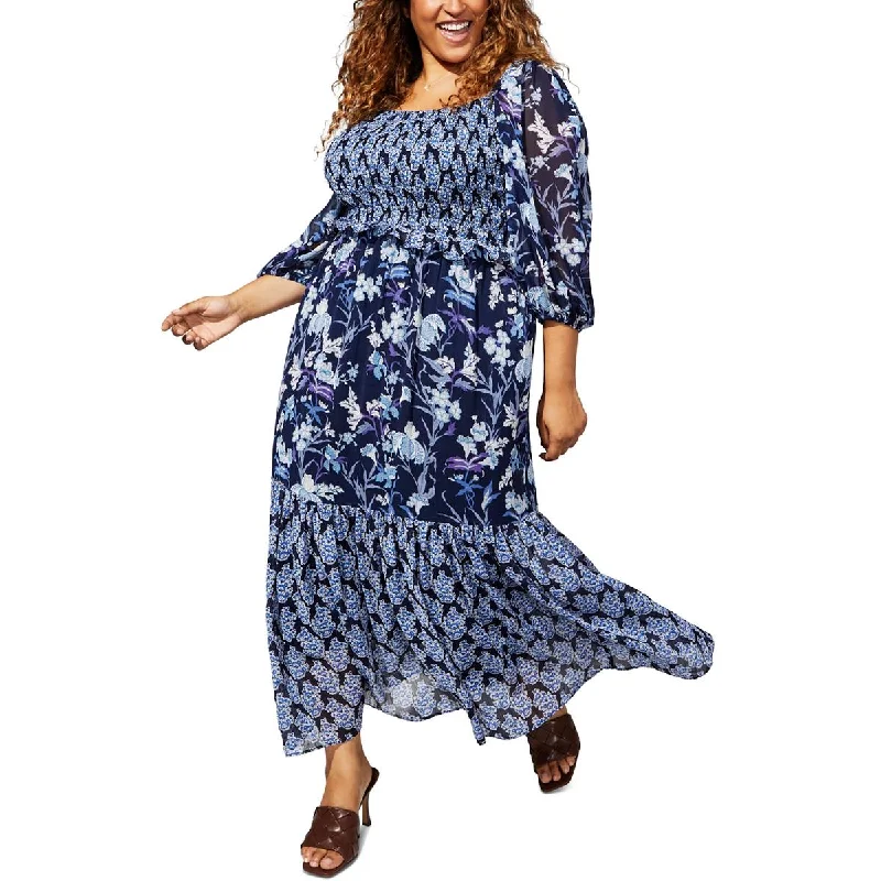 Act Fast Taylor Womens Ruched Tiered Maxi Dress