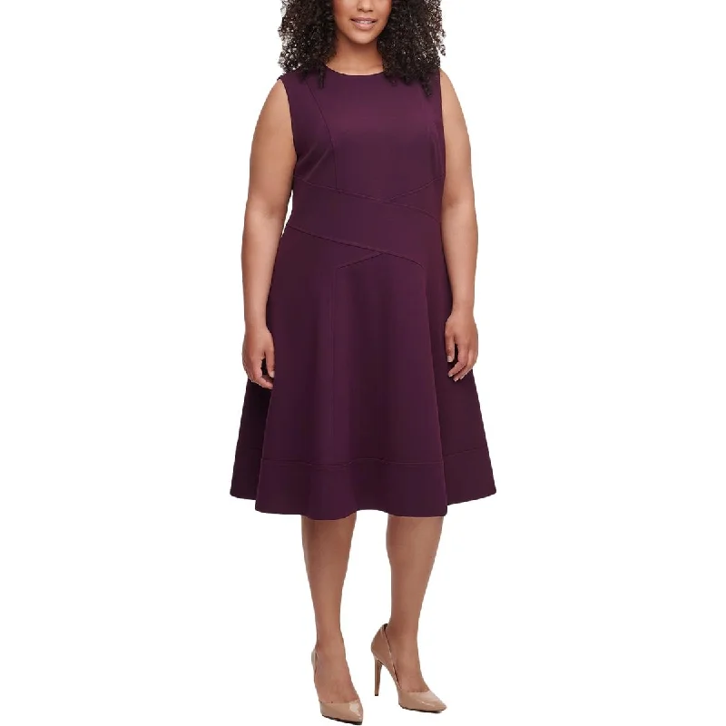 Fantastic Deals Tommy Hilfiger Womens Plus Seam Detailed Midi Fit & Flare Dress