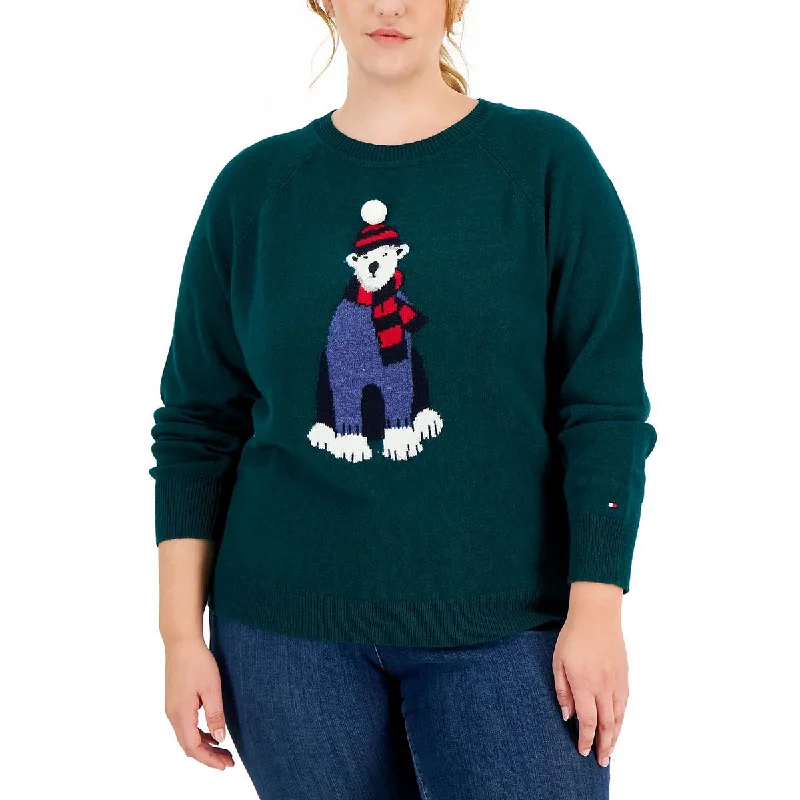 Hot Deal Tommy Hilfiger Womens Plus Wool Blend Ribbed Trim Christmas Sweater