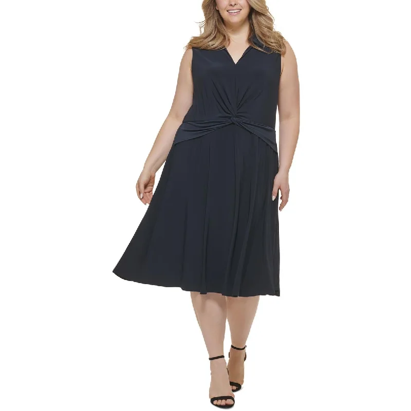 Final Markdown Tommy Hilfiger Womens Twist-Front Midi Fit & Flare Dress