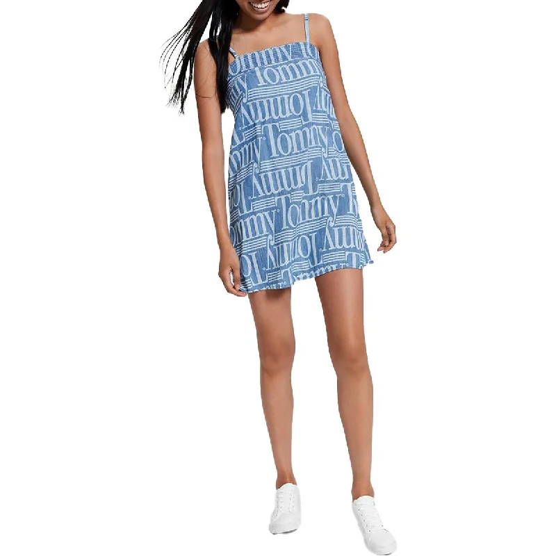 Deal Dash Tommy Jeans Womens Chambray Cut-Out Shift Dress