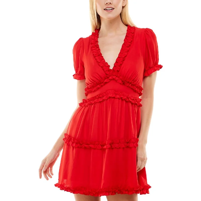 Exclusive Offers Trixxi Womens Juniors V-Neck Ruffled Fit & Flare Dress