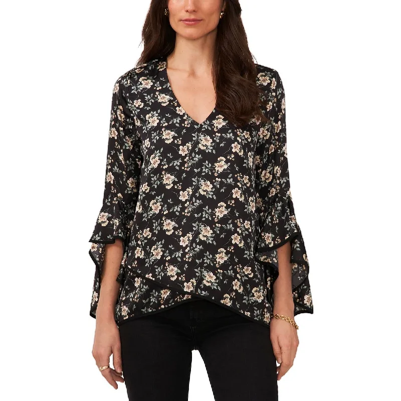 Bonus Savings Vince Camuto Womens    Floral V Neck Blouse