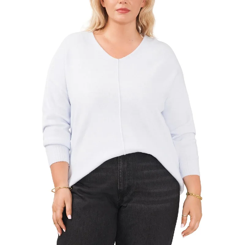 Bargain Blast Vince Camuto Womens Plus Ribbed Trim Knit V-Neck Sweater
