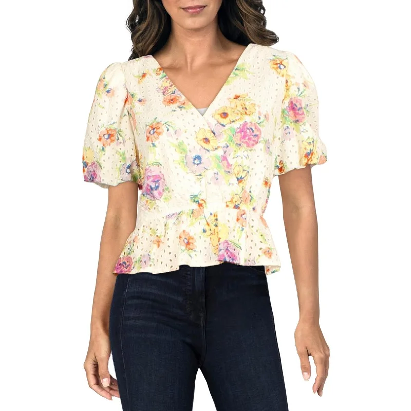 Inventory Reduction WAYF Womens Eyelet Floral Peplum Top