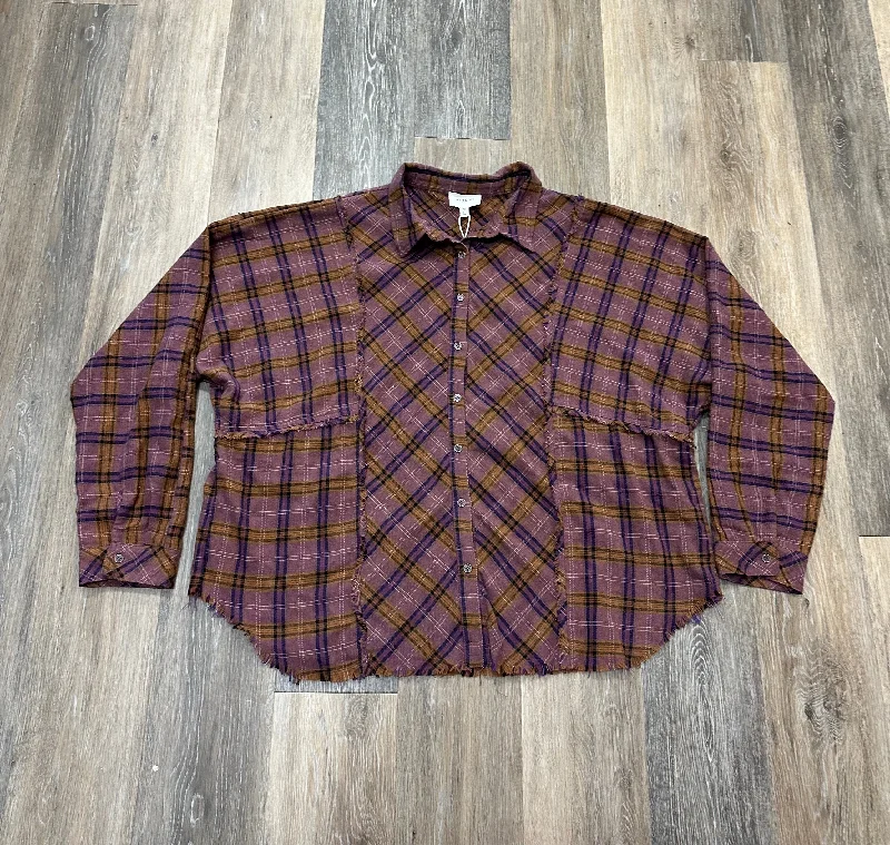 Quick Sale Blouse Long Sleeve By Heyson In Plaid Pattern, Size: L