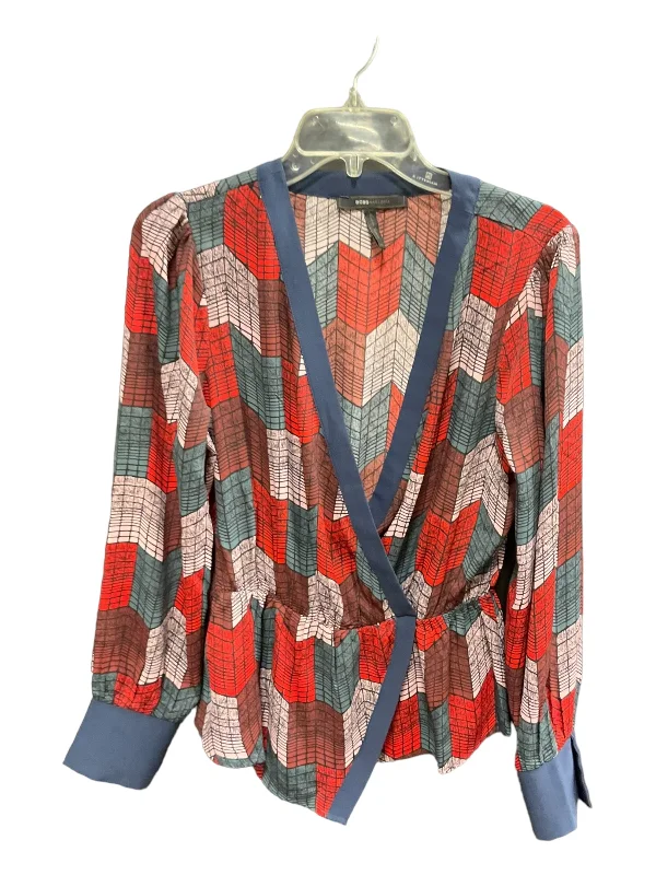 Don't Miss Blue & Red Top Long Sleeve Bcbgmaxazria, Size M