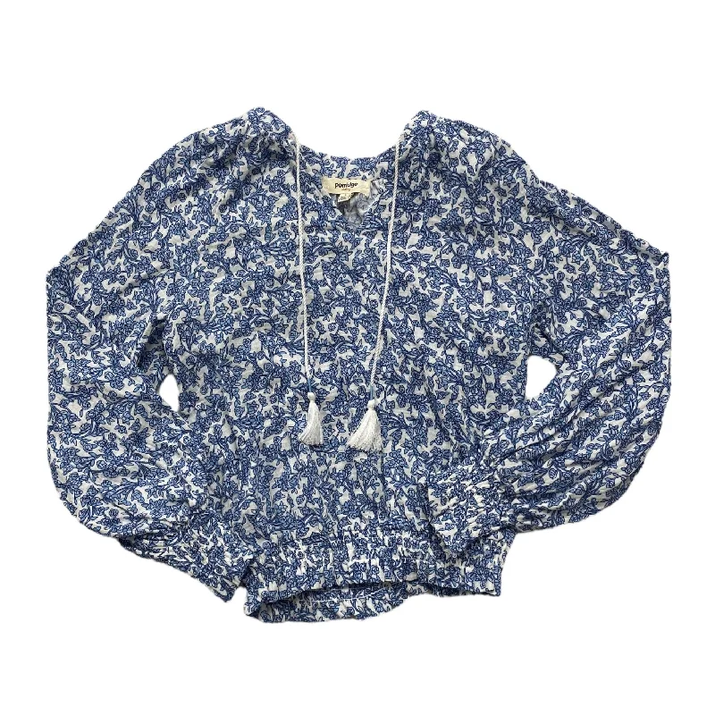 Deep Discounts Blue & White Top Long Sleeve Porridge, Size S