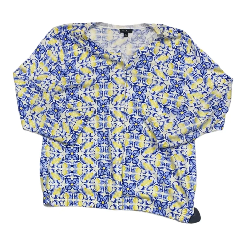 Midnight Madness Blue White Yellow Sweater Cardigan Talbots, Size L