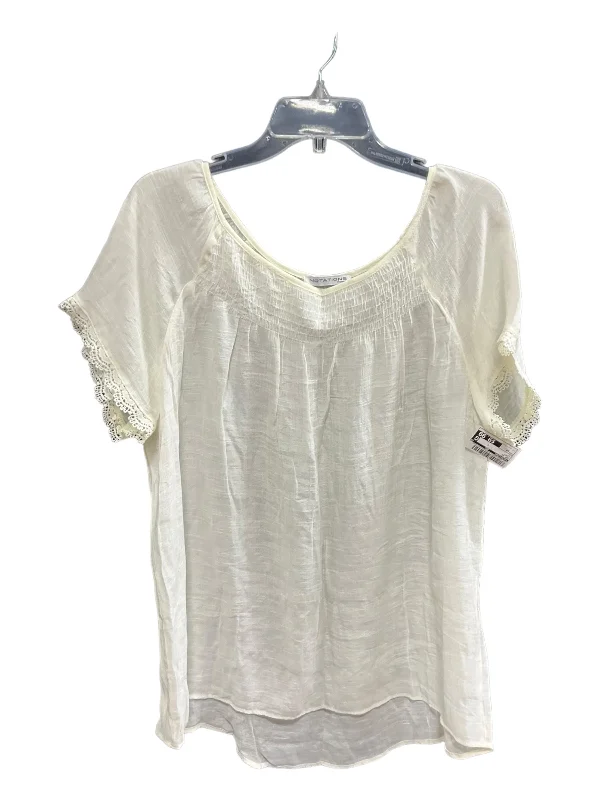 Act Now Ivory Top Short Sleeve Notations, Size 1x