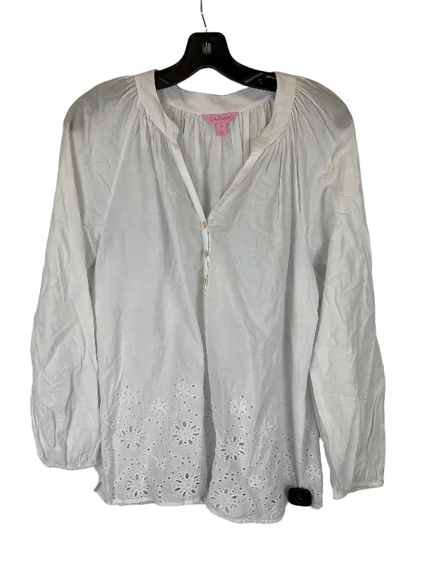 YEAR-End Sale Top Long Sleeve By Lilly Pulitzer In White, Size: M