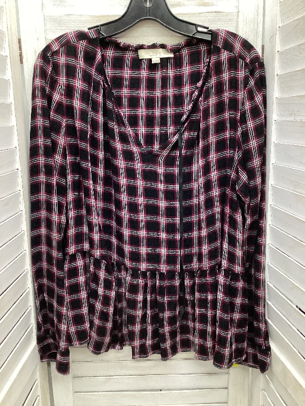 Quick Sale Top Long Sleeve By Loft In Plaid Pattern, Size: Xl