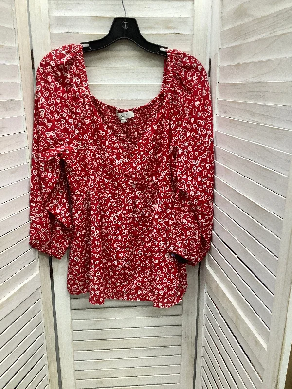 Can't Be Beat Top Long Sleeve By Loft In Red & White, Size: 14