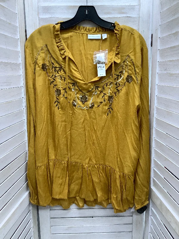 Special Price Top Long Sleeve By New York And Co In Yellow, Size: Xl