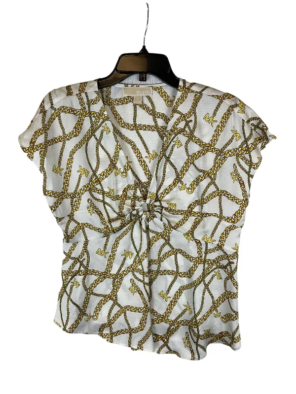 Deal of the Day Top Short Sleeve Designer By Michael By Michael Kors In Gold & White, Size: M