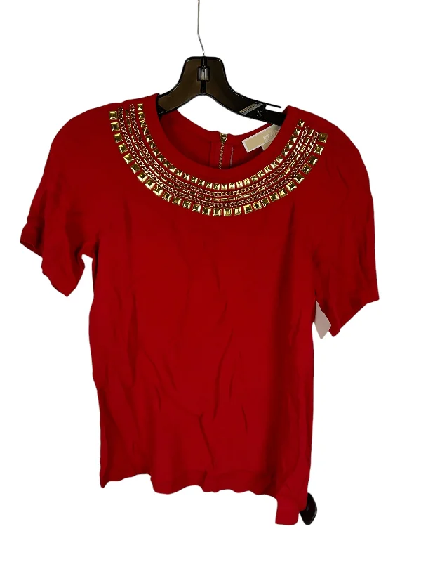 Huge Savings Top Short Sleeve Designer By Michael By Michael Kors In Red, Size: S