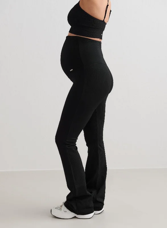 Quick Sale Black Ribbed Seamless Flare Maternity Tights