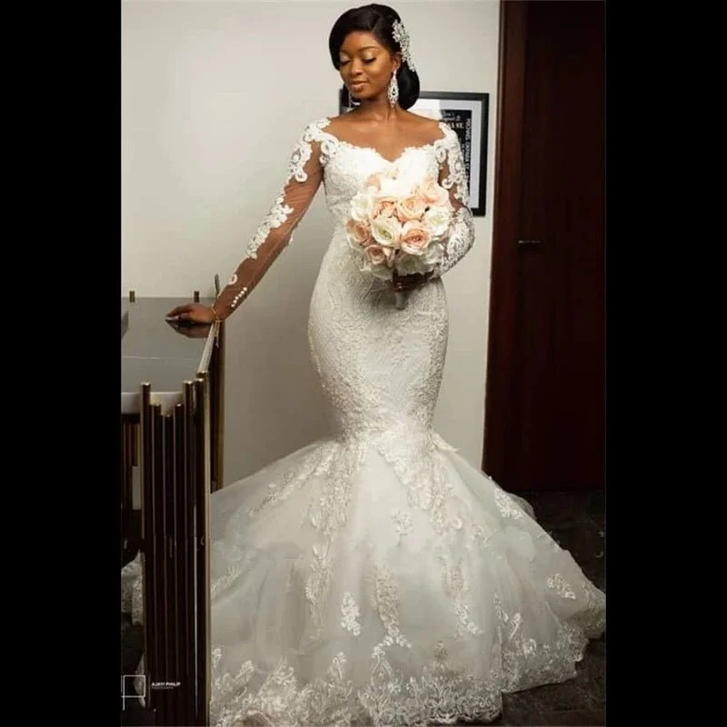 Midnight Madness Elegant African Bridal Dresses - Mermaid Wedding Dress with Lace Detail & Custom Fit Midnight Madness Elegant African Bridal Dresses - Mermaid Wedding Dress with Lace Detail & Custom Fit