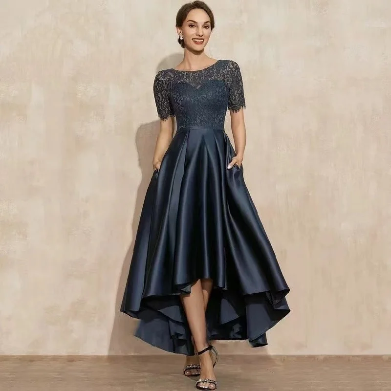 New Markdowns Elegant Lace Party Dress With Short Front And Long Back Design In Navy Blue - Sizes US2-26W New Markdowns Elegant Lace Party Dress With Short Front And Long Back Design In Navy Blue - Sizes US2-26W