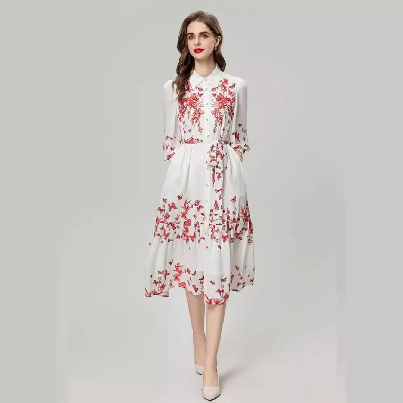 Now or Never Colorful Floral Lace-Up Dress with Beads and Long Sleeves, Ideal for Heavy Industry Now or Never Colorful Floral Lace-Up Dress with Beads and Long Sleeves, Ideal for Heavy Industry