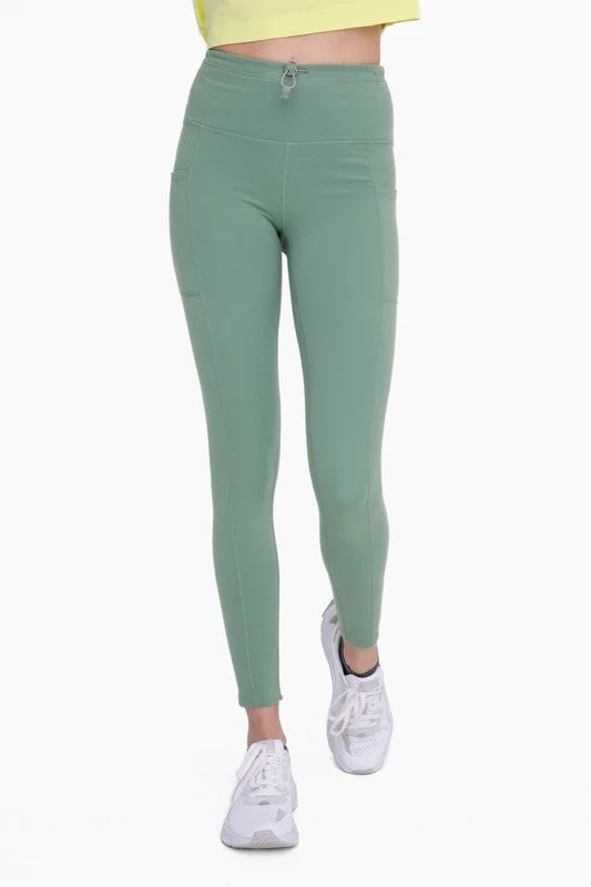 Doorbuster Deal Mono B Green -Adjustable Bungee Waist Hiking Leggings