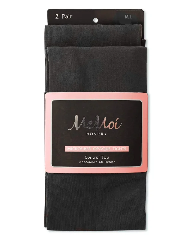 Markdowns MO-646 MeMoi Perfectly Opaque Control Top Microfiber 2-Pair Pack Tights 60 Den Black Markdowns MO-646 MeMoi Perfectly Opaque Control Top Microfiber 2-Pair Pack Tights 60 Den Black